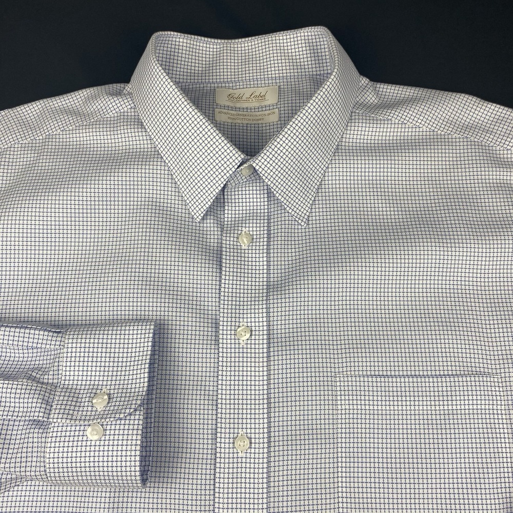 Roundtree & Yorke Gold Label Dress Shirt Mens 19-36/37 BIG Blue Checks‎ Dobby